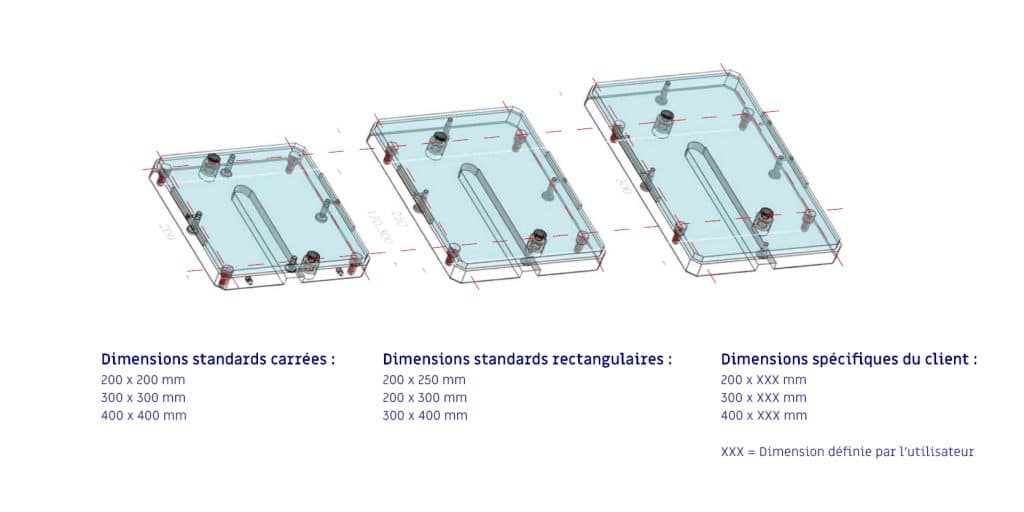 Dimensions des paletets porte-pièce du Système de transfert à palette TLM 2000