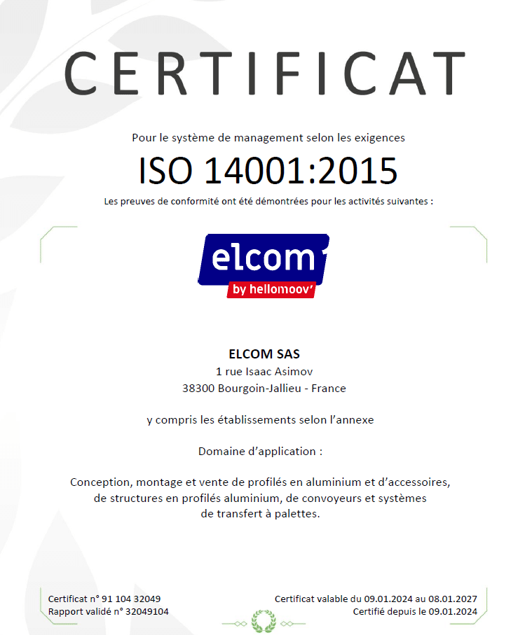 Certification Iso 14001 Elcom