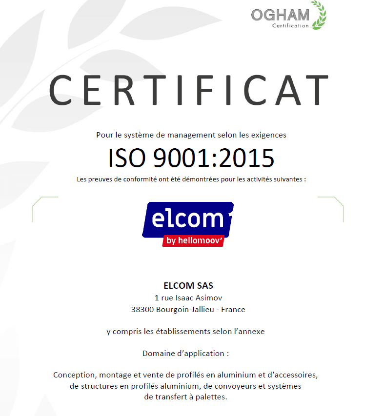Certification Iso 9001 Elcom